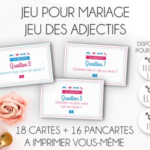 Jeu Mariage - Jeu des Adjectifs - Animation de mariage - à imprimer vous-même