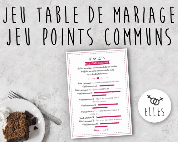 Jeu Mariage Les Points Communs Animation de table mariage | Etsy France