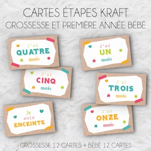 Mijlpaalkaarten voor het eerste jaar van de zwangerschap en de baby - "Mijn zwangerschap" en "Mijn eerste jaar" - Kraft-collectie