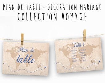 Plan de table personnalisable - Format A6 ou A5 - Mariage - Collection Voyage