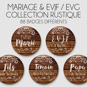 Badge Mariage Collection Rustique / Champêtre / Bois / Shabby Chic à l'unité image 1