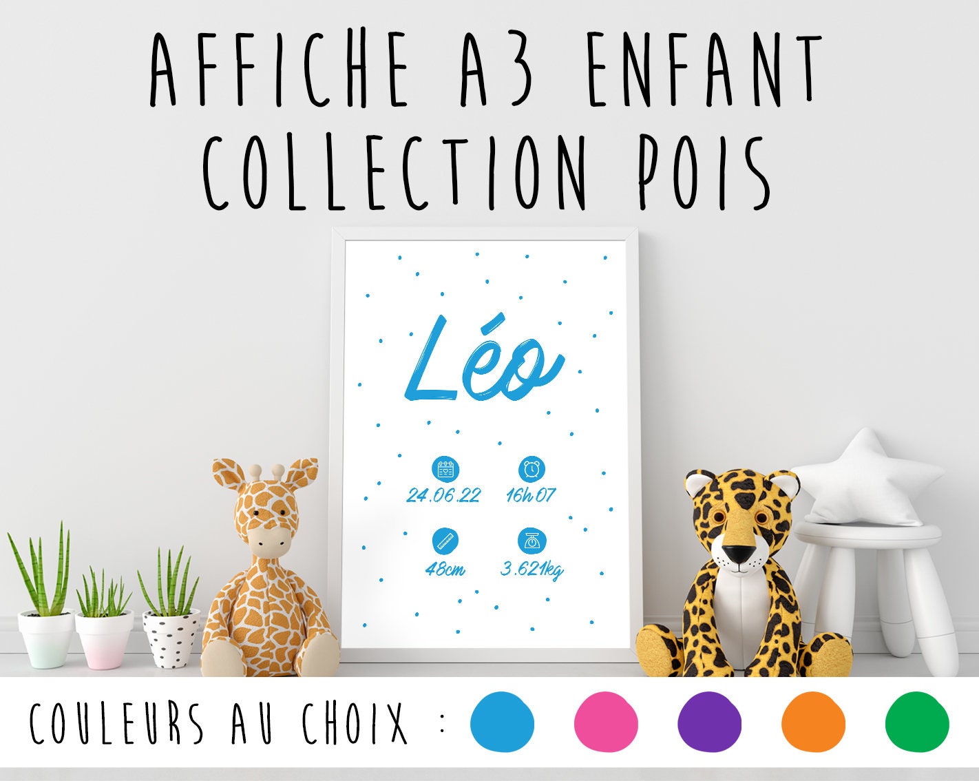 Affiche Enfant Cadeau Naissance ou Anniversaire - Affiche Décoration Chambre Bébé et Format A3 Colle