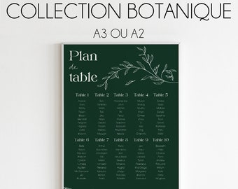 Plan de table personnalisable - Format A3 ou A2 - Mariage - Collection Botanique