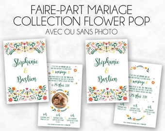 Faire-part - Mariage - Collection Flower Pop - avec ou sans photo