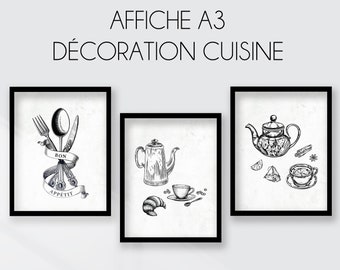 Affiche décoration cuisine - Affiche Bon appétit - Affiche café - Affiche thé - Format A3