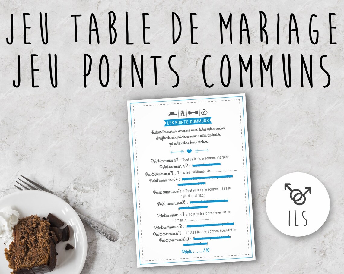 Jeu Mariage Les Points Communs Animation de table mariage - Etsy France