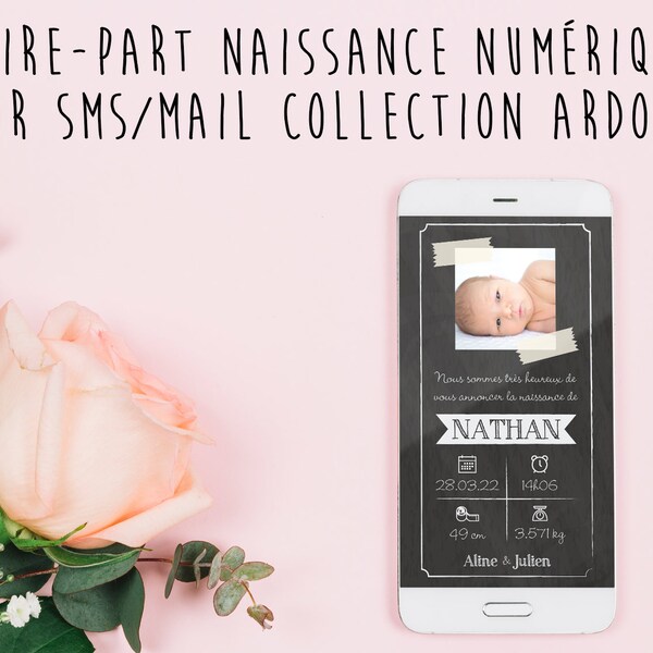 Faire-part Numérique - pour sms et mail - Naissance - Collection Ardoise