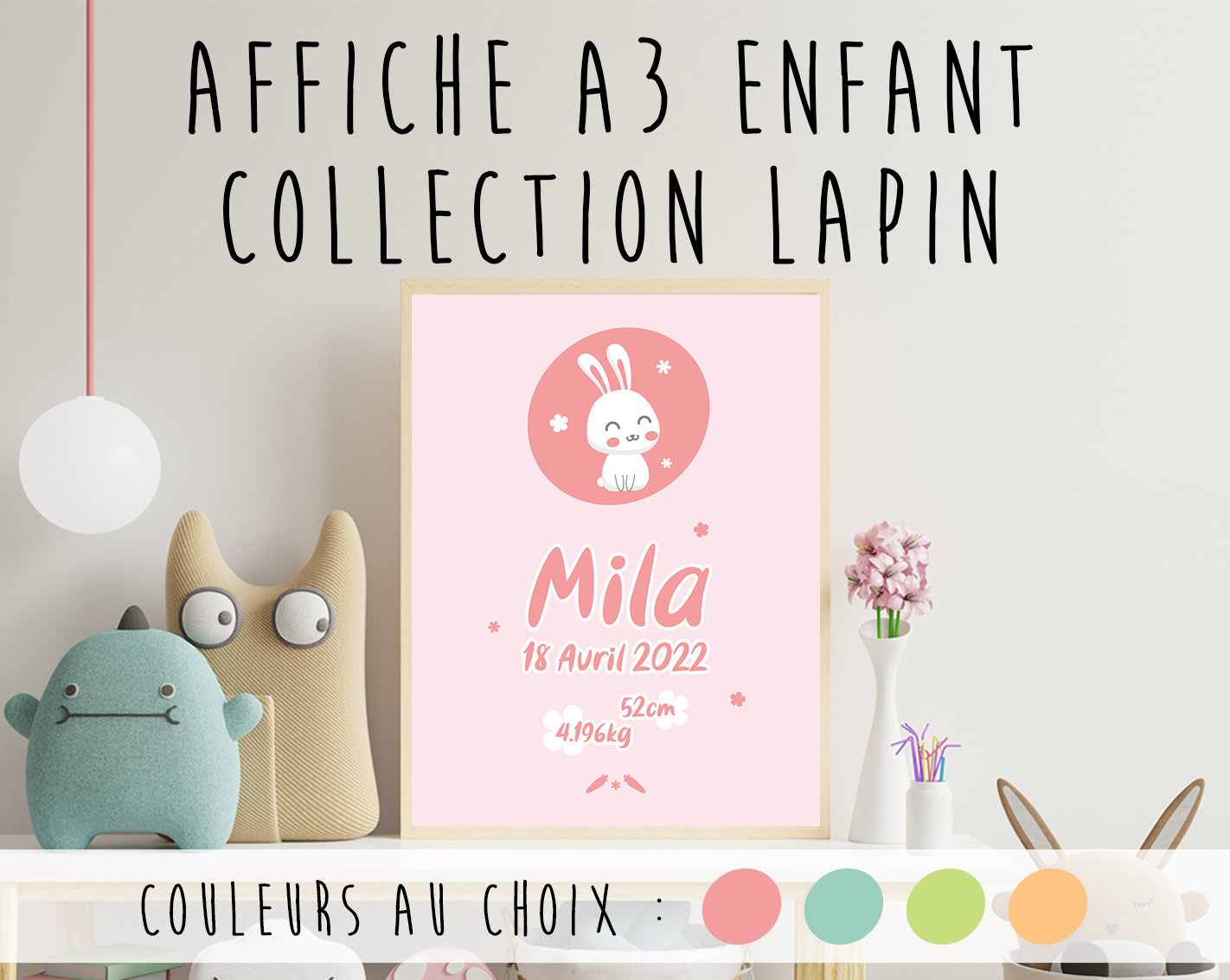 Affiche Enfant Cadeau Naissance ou Anniversaire - Affiche Décoration Chambre Bébé et Format A3 Colle