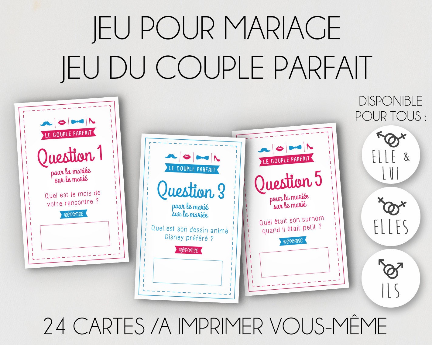 Jeu Mariage Jeu du Couple Parfait Animation de mariage à imprimez vous-même  -  France