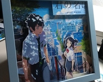 Anime Kimi no na wa / Your name 3d diorama / Poster / 3d art / kawaii / love / manga /Japan / Otaku / Gift / Shadow box framed layered