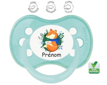 Personalized baby pacifier with baby's name or phrase of your choice: Fox is relaxing