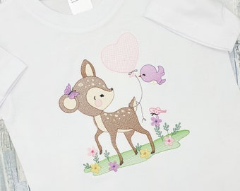 Personalized doe for kids | Customized embroidered doe and butterfly t-shirt | Girl's gift | Personalized doe t-shirt for kids