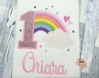 Personalized rainbow T-shirt | Girl's birthday T-shirt 1st birthday, 2nd, 3rd, 4th, 5th... | Embroidered rainbow T-shirt