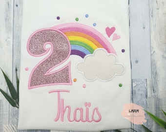 Personalized rainbow T-shirt | Girl's birthday T-shirt 1st birthday, 2nd, 3rd, 4th, 5th... | Embroidered rainbow T-shirt