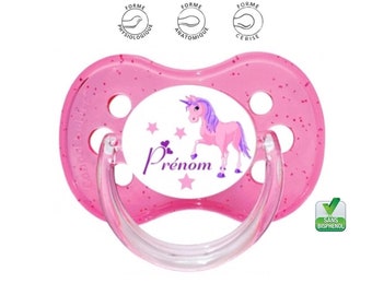 Tétine personnalisée prénom bébé ou phrase au choix - Licorne rose