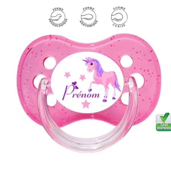 Tétine personnalisée prénom bébé ou phrase au choix - Licorne rose