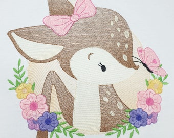 Personalized doe for kids | Customized embroidered doe and butterfly t-shirt | Girl's gift | Personalized doe t-shirt for kids