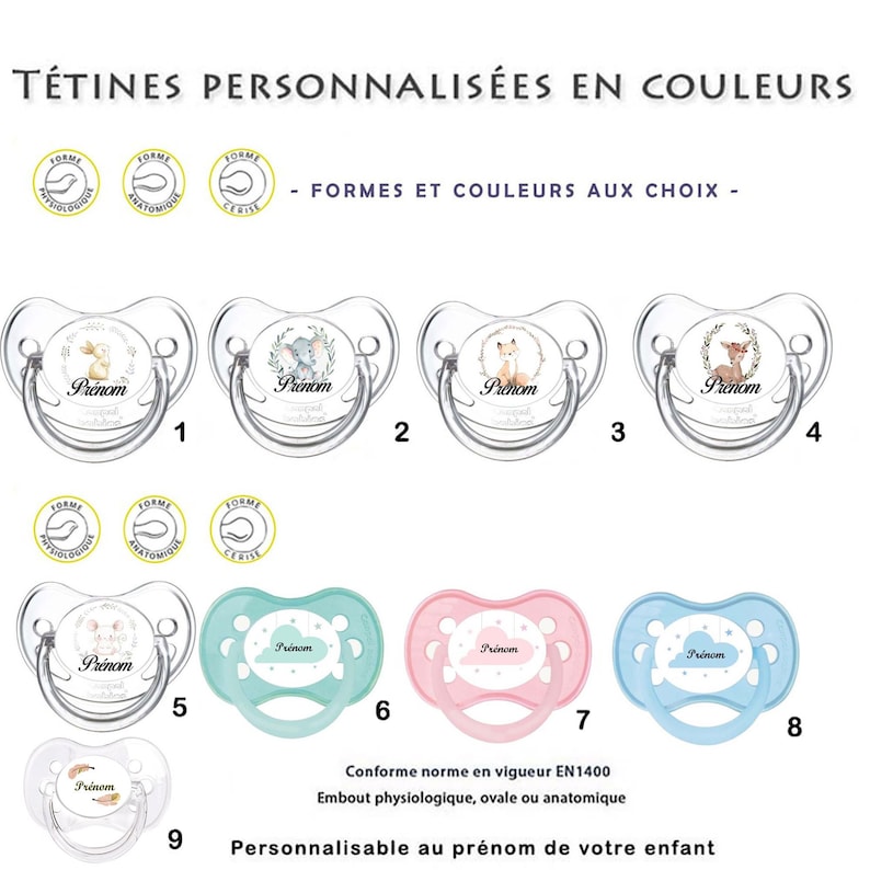 Tétine couleur/ sucette personnalisable avec le prénom de l'enfant/bébé zdjęcie 1