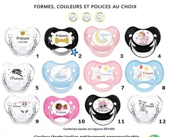 Tétine couleur/ sucette personnalisable avec le prénom de l'enfant/bébé - Animaux & Pastels