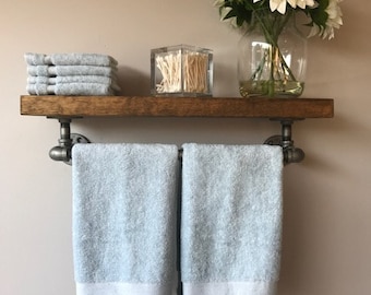 towel bar shelf white rustic floating shelf wtowel bar 14 with towel bar etsy towel bar shelf white rustic floating shelf wtowel bar 14 with towel bar etsy