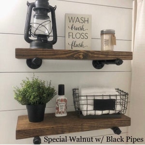 SET OF 2 Floating Shelves Wall Shelf Floating Shelf Farmhouse Decor Pipe Shelf Wood Floating Shelving Bathroom Shelf Home