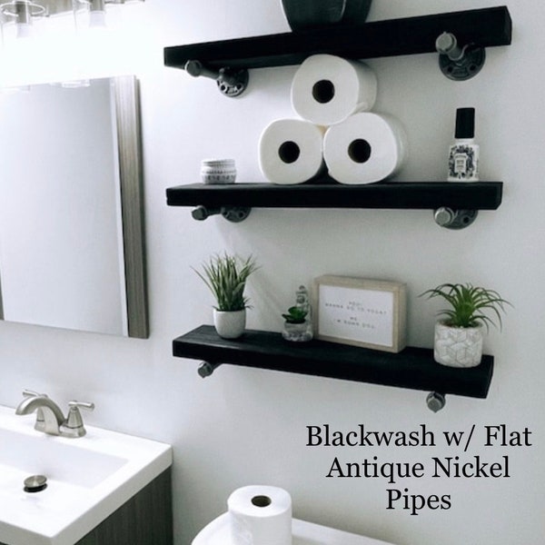 SET OF 3 Floating Shelves- 5 1/4", 7 1/4", 9 1/4" Deep Bathroom Floating Shelf Floating Shelf Farmhouse Pipe Shelf Wood Floating Shelving