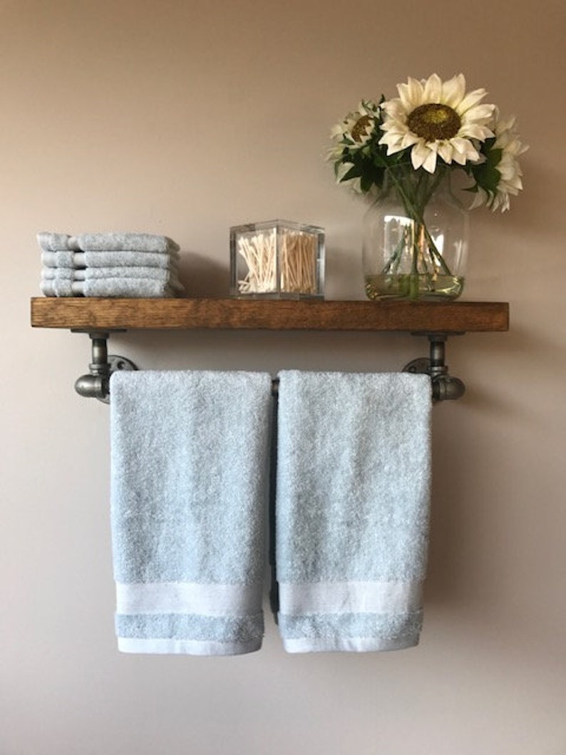 Rustic Floating Shelf w/Towel Bar 7 1/4 Deep or 9 Etsy