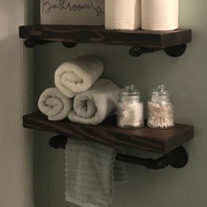 Decorative Wall Shelves Set of 2 for Bathroom with Towel Bar - On