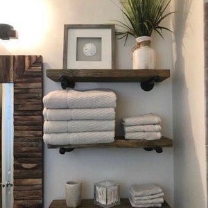 SET OF 3 Floating Shelves- 5 1/4&quot;, 7 1/4&quot;, 9 1/4&quot; Deep Bathroom Floating Shelf Floating Shelf Farmhouse Pipe Shelf Wood Floating Shelving