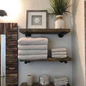 SET OF 3 Floating Shelves- 5 1/4", 7 1/4", 9 1/4" Deep Bathroom Floating Shelf Floating Shelf Farmhouse Pipe Shelf Wood Floating Shelving