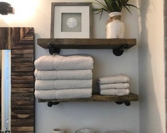 SET OF 3 Floating Shelves- 5 1/4", 7 1/4" Deep Bathroom Floating Shelf Floating Shelf Farmhouse Pipe Shelf Wood Floating Shelving