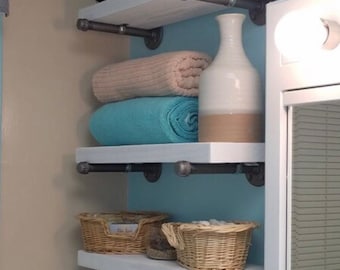 SET OF 3 Shelves w/ Towel Bar,  5 1/4", 7 1/4" or 9 1/4"  Deep Farmhouse Floating Shelves with one towel bar, Rustic Shelf Kitchen and Bath