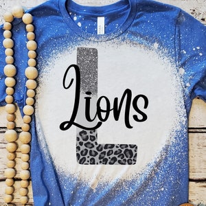 Digital download Lions school team mascot PNG sublimation file artwork glitter leopard letter L graphic t-shirt design