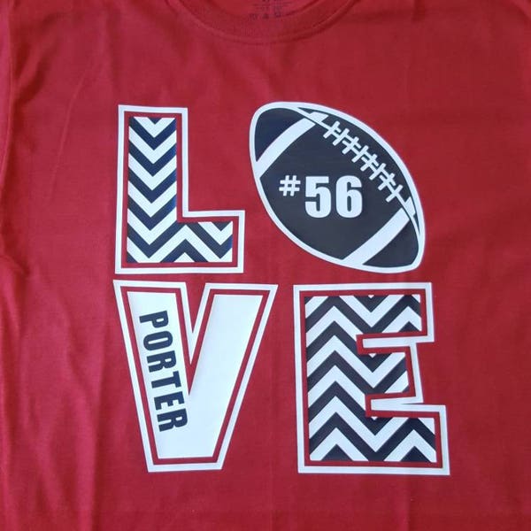 2 color design LOVE football customized chevron t-shirt you choose shirt color, name and #