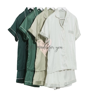 Bridal Party PJs Set of Green Bridesmaid Pajamas  Champagne Proposa Gift Satin Short Set  Bridesmaids Pajama Wedding Gift proposal gifts