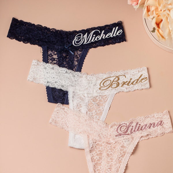 Gifts for her Personalized Bridal Lace Thong Bride panty Wedding gift Honeymoon Lingerie Bride Lingerie Bride Lingerie Lace Christmas Gifts