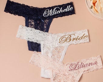 Personalized Gifts for her Personalized Bridal Lace Thong Bride panty Wedding gift Honeymoon Lingerie Bride  Lace honeymoon Gifts Christmas