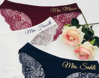 Gifts Custom Gifts for her   Bride Panties - Lace Wedding Underwear  Bridal Shower Gift  valentine's day   Personalized  honeymoon  Gifts