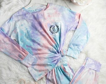 PAJAMA Tie Dye Long Sleeve + Pants  Pajama Personalized Tie-Dye Pajamas, TieDye Pjs, Comfortable Women's PJ Sets Mom Gifts pajama