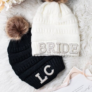 Fall Wedding Bride Beanie Hats for Women Monogram Hat Beanie Personalized Holiday Gifts for Friends Gift Ideas Winter Christmas Gift for Her