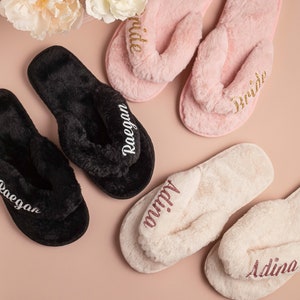 Personalized gift Gifts Thong Personalized Slipper Bridal Bridesmaid Gifts Bridal Shower Wedding Bridesmaid Fluffy Bachelorette christmas