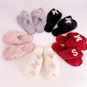 Gifts Spa Parties, Spa Slippers with  Personalized Bridal Slipper Bridesmaid Gifts Bridal Shower Fluffy slippers Christmas Gifts for her
