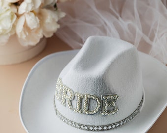 Bachelorette party hat Bridal Crown Tulle Veil Pearl Beaded Fedora Hat Bride Wedding gifts, bachelorette party gifts bride gift