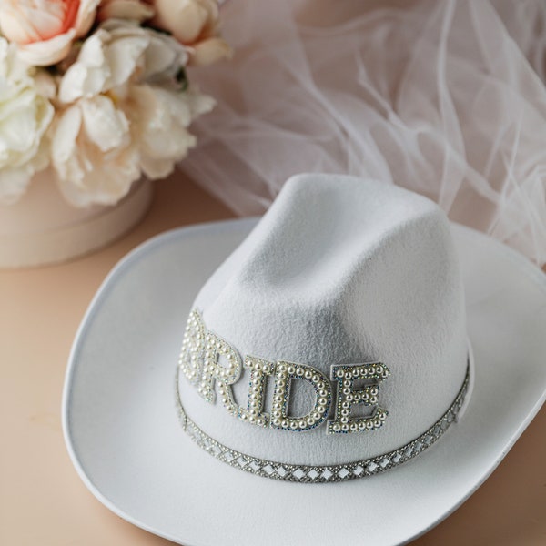 Bachelorette party hat Bridal Crown Tulle Veil Pearl Beaded Fedora Hat Bride Wedding gifts, bachelorette party gifts bride gift