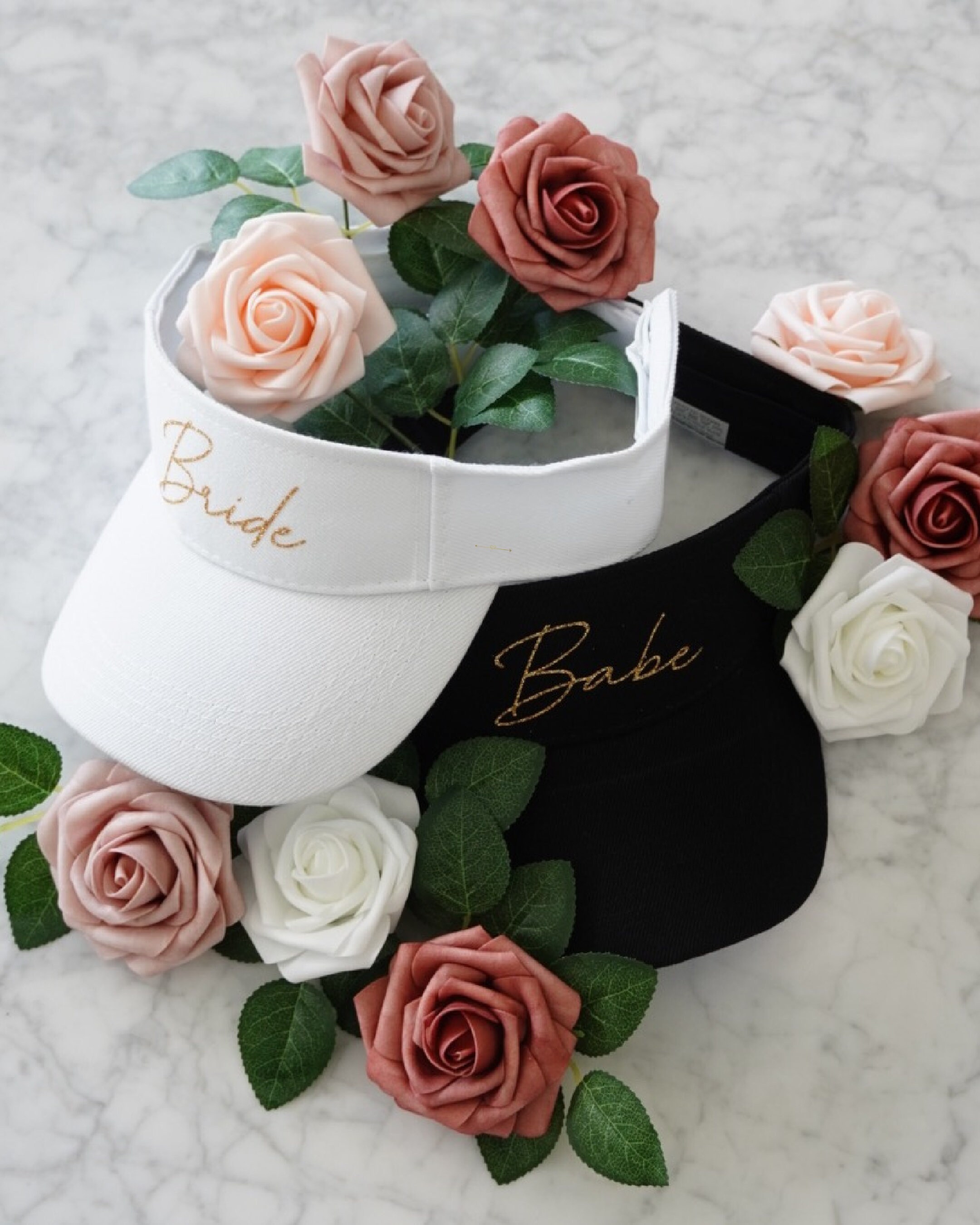 Bride and Babe Visor Hats, Bridesmaid Visor, Bachelorette Visor Hat ...