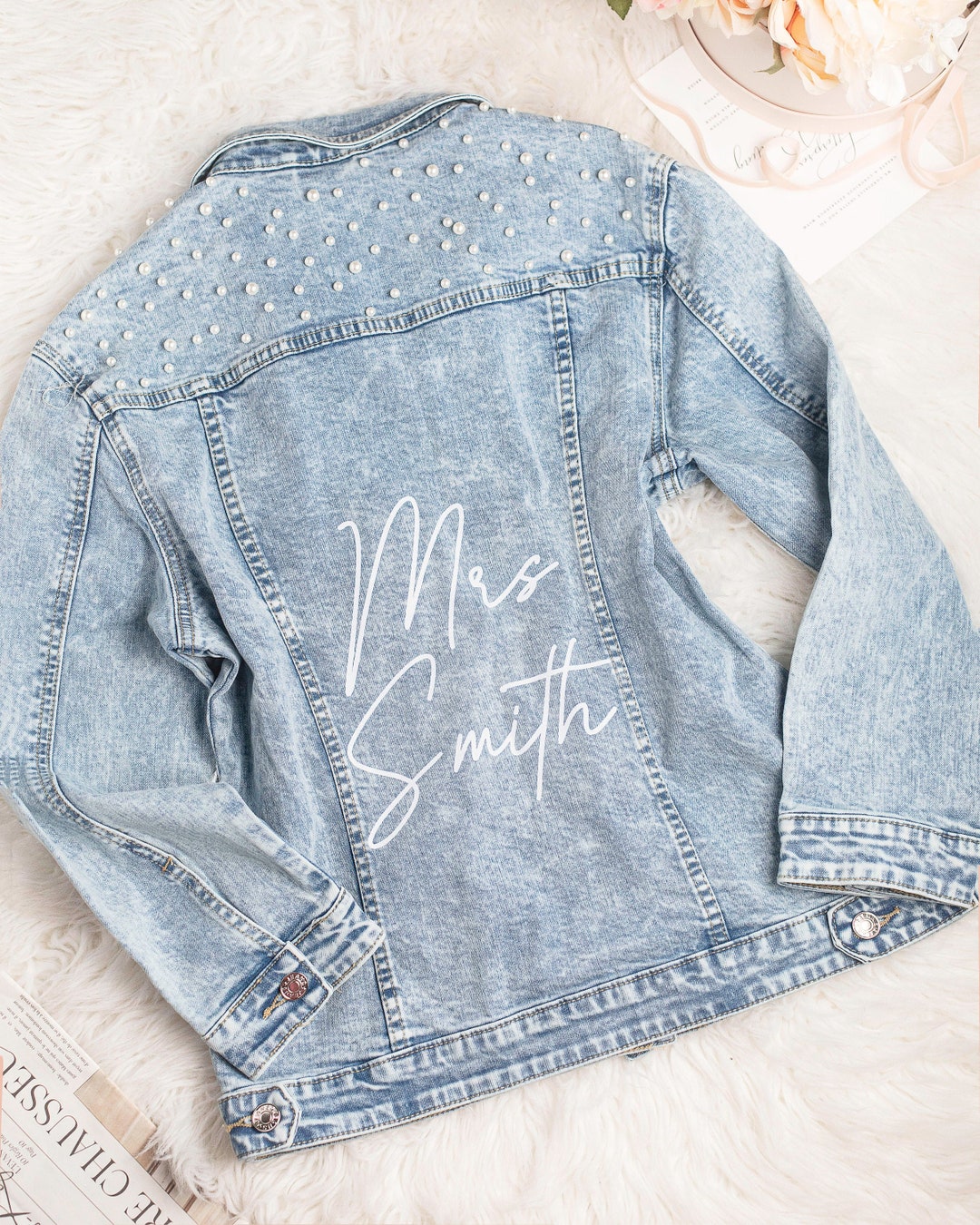 Bridal Shower Gift,bride Denim Jacket With Pearls, Customized ...