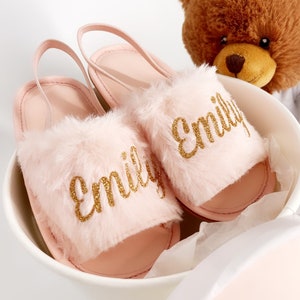Toddler 18M-24M Slippers Gifts Personalized Kids Slippers Gifts for babies, christening gifts Fluffy  Flower girl toddler birthday Gifts