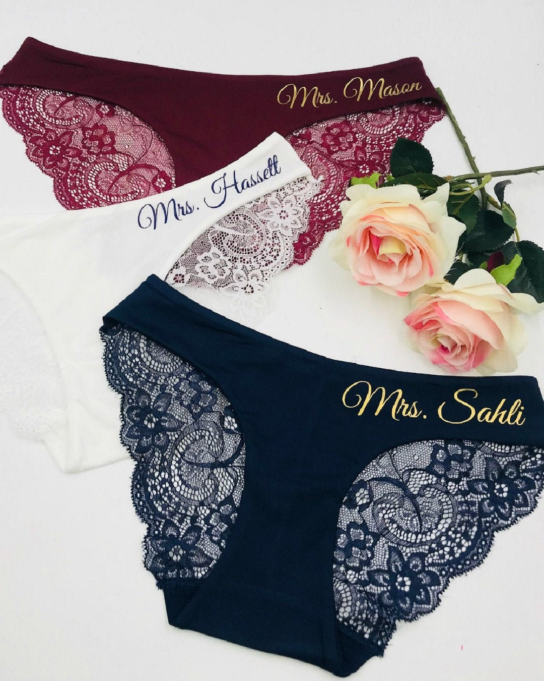 Personalized gift for her Bride Panties Lace Wedding Underwear Bridal Shower Gift Bachelorette Personalized Honeymoon Christmas Gift