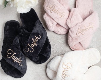 Personalized Gifts Personalized Bridal Slipper Bridesmaid Gifts Bridal Shower Wedding Bridesmaid Fluffy Bachelorette Christmas Gifts