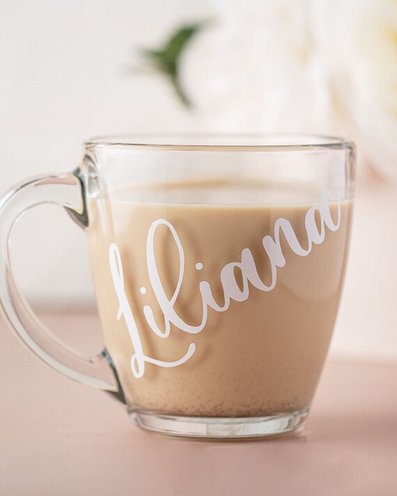 Personalized Crystal Clear Glass Coffee Mugs. Mother's Day Gifts